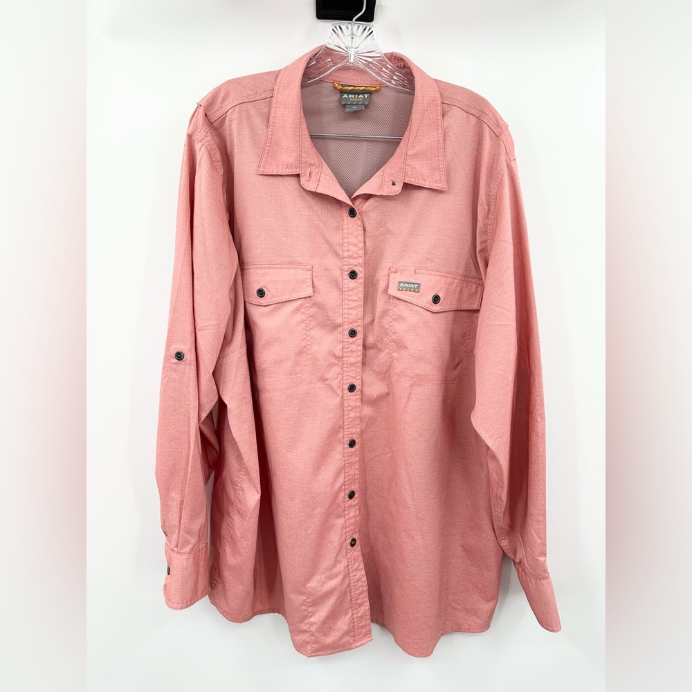 Ariat Shirt Men Rebar Workwear Ripstop Western Long Sleeve‎ Color Salmon Size 2X